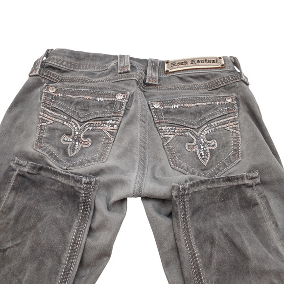 Rock Revival Boris Cropped Jeans Women’s 24 Gray Embellished Pockets Denim - Picture 7 of 14